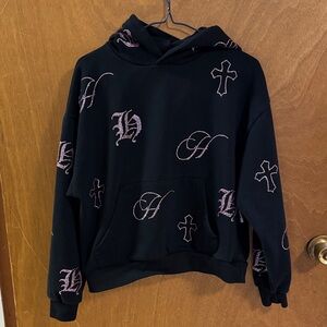 Black Hoodrich Hoody, Pink Rhinestones